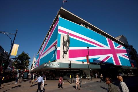 John Lewis, Oxford Street - The department store has ‘wrapped’ four of its most high profile stores in giant banners to celebrate London 2012.